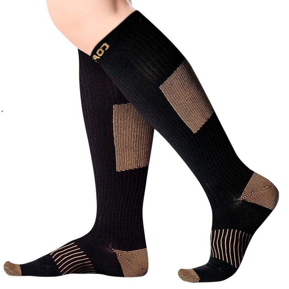 CopperJoint Long Compression Socks L-XL Black Copper Infused Unisex Knee High